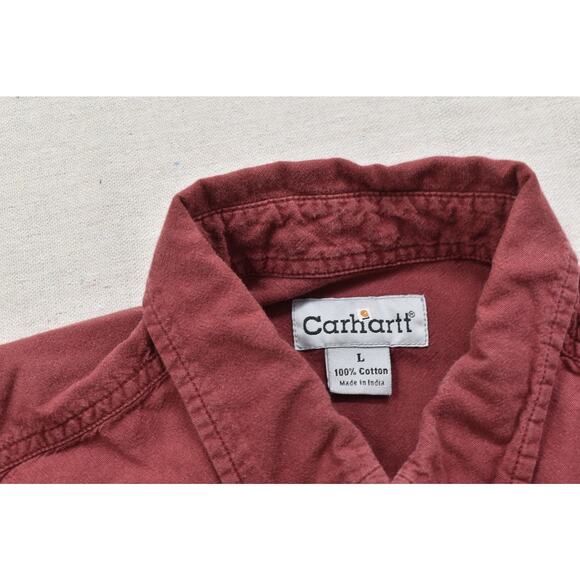 Carhartt Men's Button Down Size L Work Pockets 100% Cotton Red Short Sleeve - Picture 7 of 8